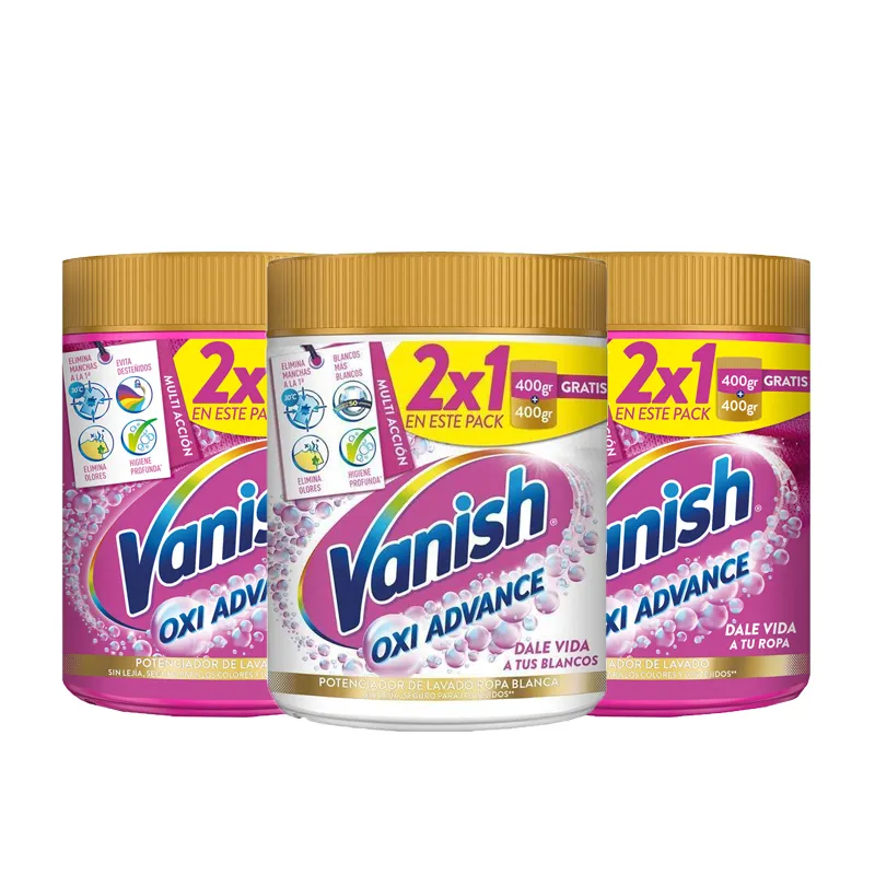 Pack de 3 Vanish Oxi ACTION 900GR( Total 900GR X 3 = 2700GR) Quitamanchas para la ropa, elimina olores, potenciador de Lavado en polvo / Vanish Oxi ACTION 900 Gr - Optimiza el Lavado - Desafía las Manchas - Más Poder, Menos Espacio