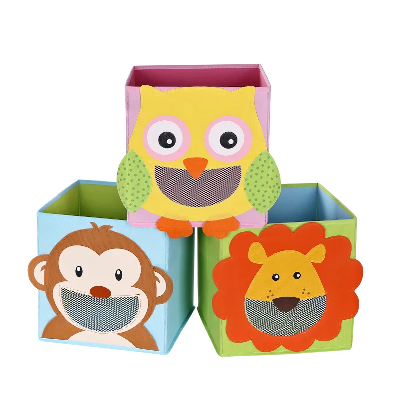 SONGMICS Juego de 3 Cajas de Almacenamiento, Cajas de Juguetes, Cubos Plegables,para Salón, Habitación Infantil, 27 x 27 x 27 cm, Colorido