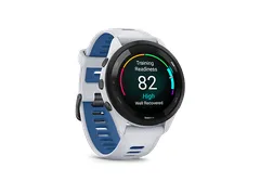 Garmin Forerunner 265 46mm Bisel negro con carcasa en blanco y correa de silicona en blanco/azul