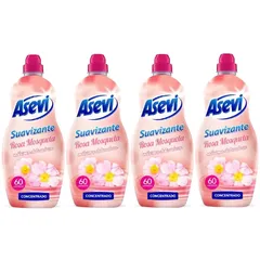 Asevi Suavizante Rosa Mosqueta 60 Lavados, Pack Ahorro 4x60 Total 240 Dosis, Suavizante Concentrado de Lavadora para Ropa Suave y Perfumada, Aroma a Rosas Recien Cortadas, Frescor Duradero, Apto para Todos los Tejidos