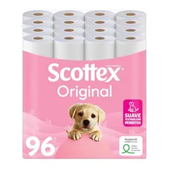 Scottex Original Papel Higiénico pack 96 rollos dos capas máxima suavidad y resistencia - Pack Familiar