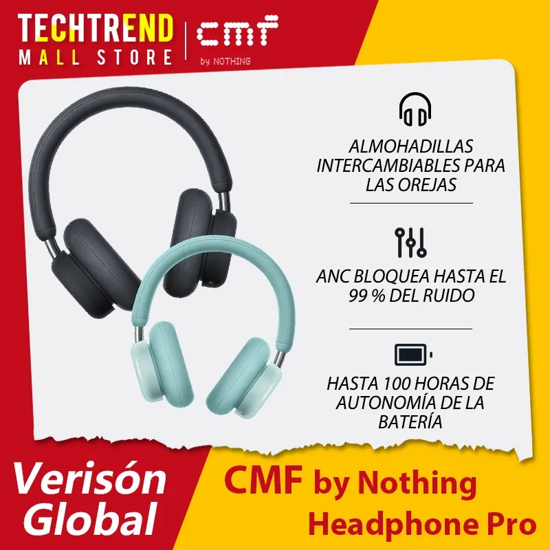 Versión global CMF Headphone Pro Hasta 100 horas de duración de la batería ANC bloquea hasta 99% de descuento Almohadillas intercambiables de ruido