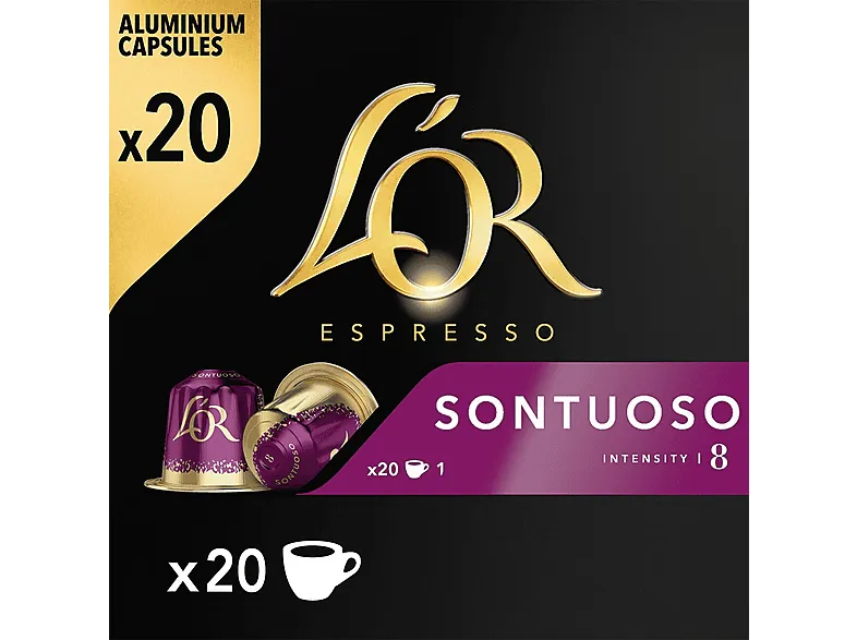 L'OR ESPRESSO - Estuche 20 cápsulas L'OR ESPRESSO café Sontuoso intensidad 8 compatibles con máquinas Nespresso Original.