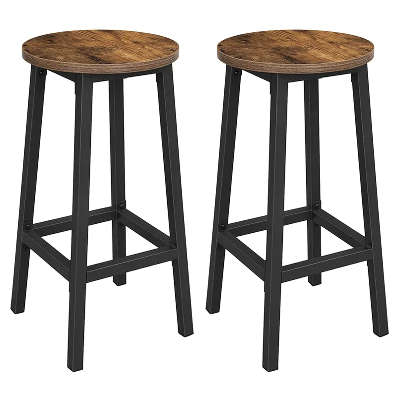 VASAGLE Taburete de Bar, Juego de 2, Sillas de Bar, Sillas de Cocina con Estructura de Metal, FÁcil Montaje, con ReposapiÉs, para Cocina, SalÓn, Comedor, MarrÓn RÚstico y Negro/Blanco Nube