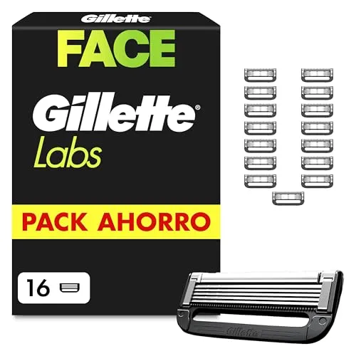 Gillette Labs – Recambios de Cuchillas de 5 Hojas para Maquinillas de Afeitar | Pack 16 Unidades | Compatibles con GilletteLabs con Barra Exfoliante y Heated Razor
