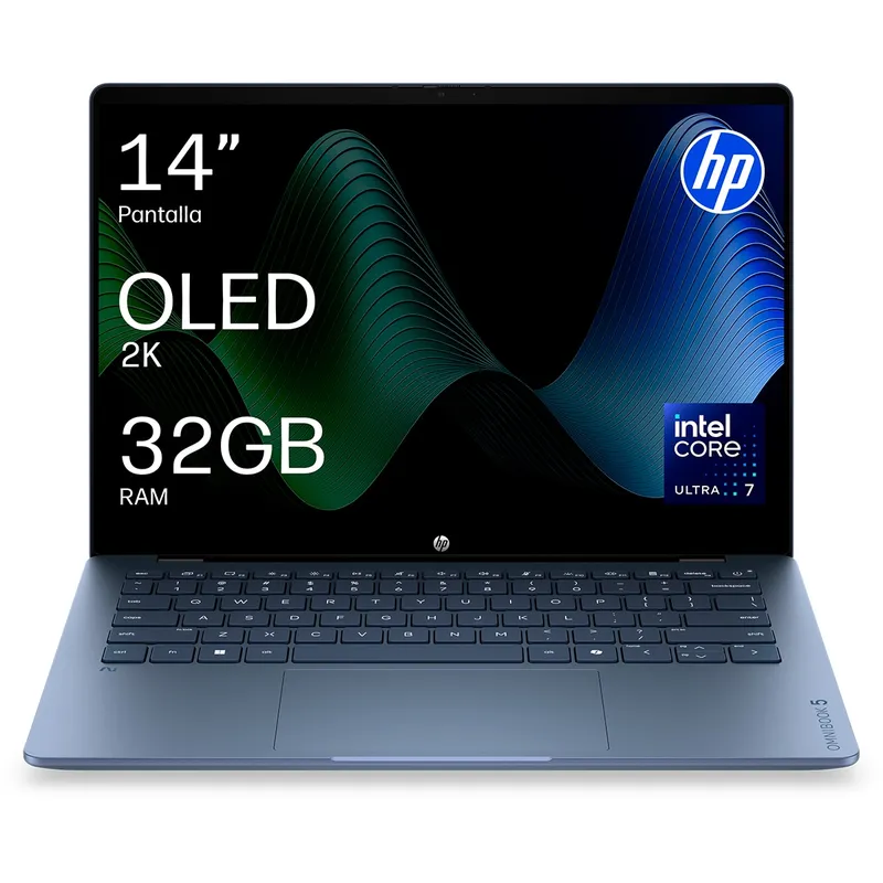 HP - Portátil HP OmniBook 5 14-hh0001ns, Copilot+PC, Sin cargador, Intel Core Ultra 7-355, 32GB, 1TB SSD, 14" OLED, W11.