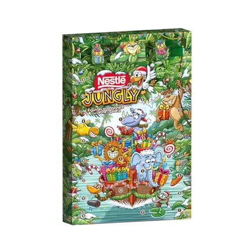 Nestlé Jungly Calendario Chocolate con Leche 187g | Calendario de chocolate con leche con figuras, snack dulce ideal para ocasiones especiales