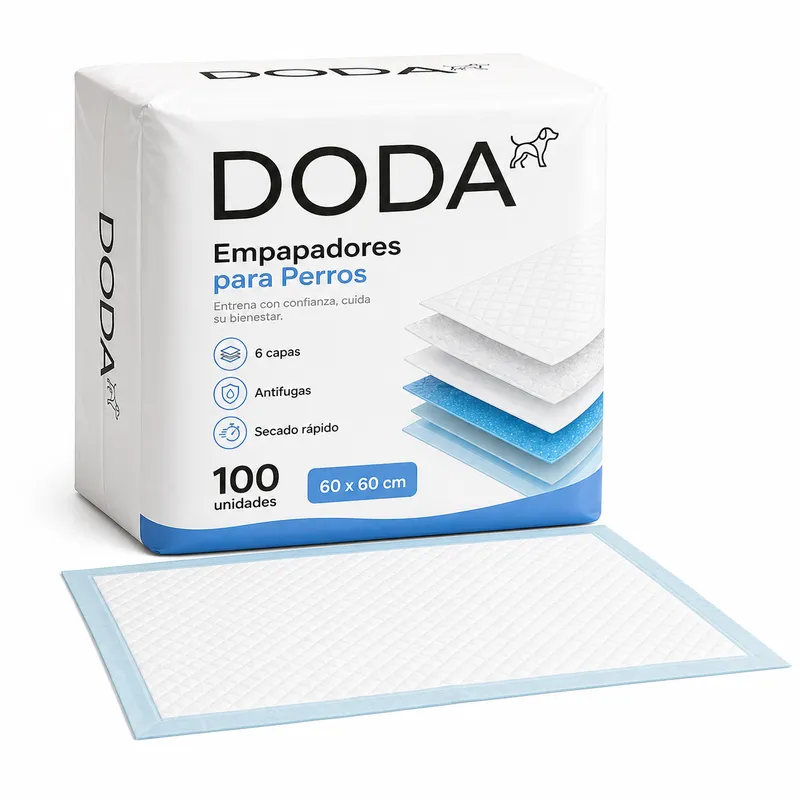DODA Empapadores para Perro 60x60 cm Pack 100, Alfombrillas Higiénicas Absorbentes para Cachorros, Entrenamiento, Orina y Protección de Suelos
