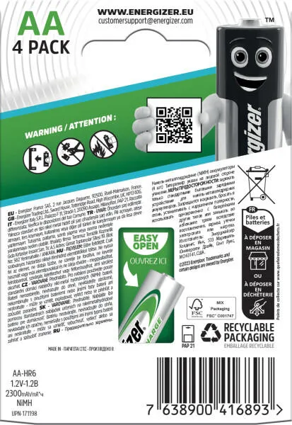 Energizer Extreme Pilas Recargables 2300mAh AA HR6 4 Unidades