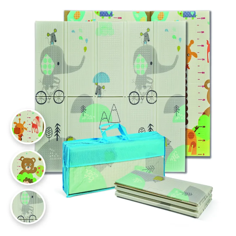 MS Trendy - Alfombra de Juegos para Bebé 120x120 cm - Doble Cara, Tapete Muy acolchado (1cm Grosos), Plegable y con Bolsa de transporte - Portátil con Bolsa de transporte - Ideal para regalo