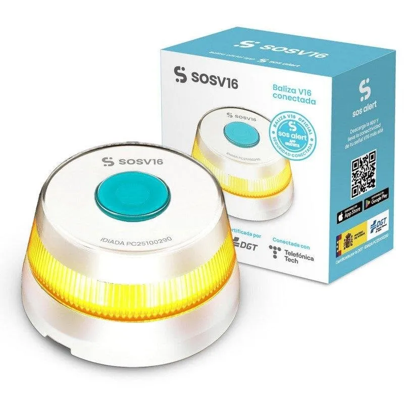 Baliza SOSV16 GPS Conectada LED Homologada DGT Visibilidad 1km Conectividad 12 Años Blanca