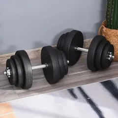 HOMCOM Juego de Mancuernas Pesas de Fitness Total 40 kg 4x5 kg 4x2,5 kg 4x1,5 kg Ajustable Profesionales Gimnasio Doméstico y Musculación con 2 Barras Ø25x450 mm Acero y Discos Negro