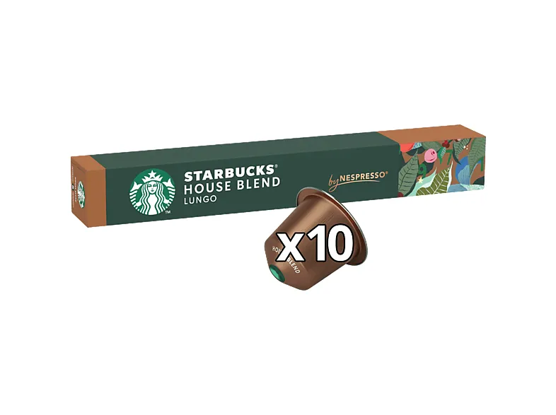 STARBUCKS - Estuche 10 cápsulas House Blend Lungo café intensidad 8 compatibles con máquinas Nespresso.