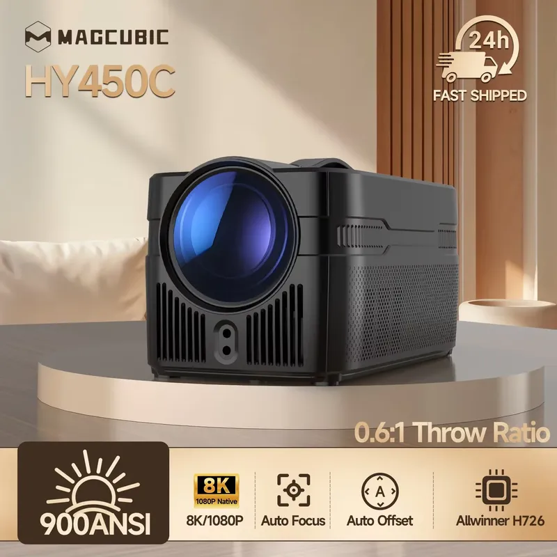 Proyector Magcubic de Alcance Ultracorto con Enfoque Automático Real de 900 ANSI HY450, con Auto Offset, 1080P, 8K HD, WiFi6, BT5.4, Allwinner H726, Voz