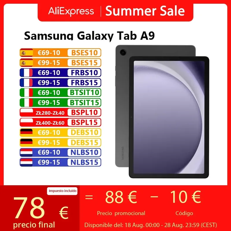 Samsung-Tableta Galaxy Tab A9 con WIFI, 4GB, 64GB, procesador MediaTek Octa Core, 8,7 pulgadas, WXGA + pantalla TFT, batería de 5100mAh, capacidad de SM-X110