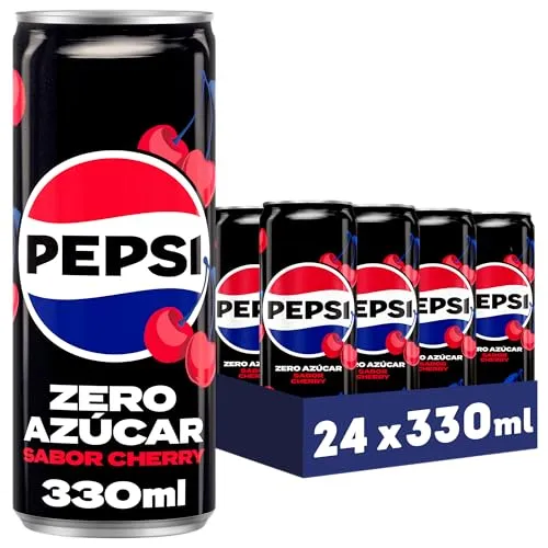 PEPSI zero Cherry Refresco de cola con cero azúcar y cero calorías, pack de 24 latas de 330 ml, 7.92 litros en total (Con o sin Regalo)