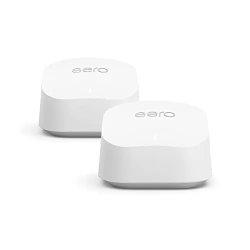 Router wifi de malla eero 6+ de Amazon | Con Ethernet de 1 Gb/s, 280 m2 de cobertura y capacidad para conectar más de 75 dispositivos | pack de 2, modelo de 2022