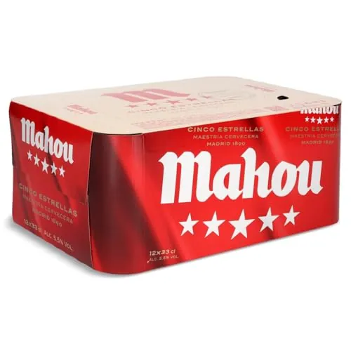 Pack de 12 latas de cerveza Mahou 5 Estrellas Lager Dorada (33cl)
