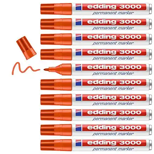 10 rotuladores permanentes edding 3000 - naranja
