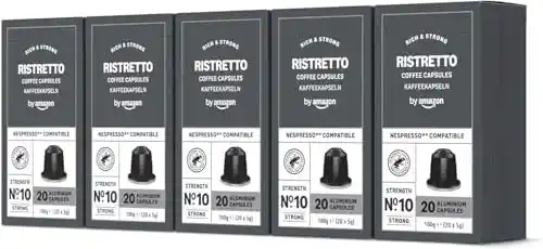 100 cápsulas by Amazon de café Ristretto, tueste medio, compatibles con Nespresso
