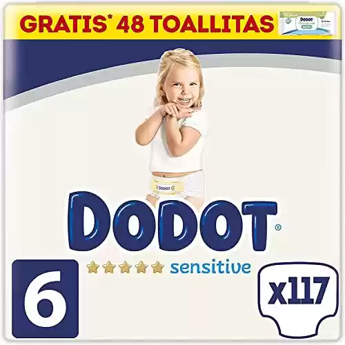 117 Pañales Dodot Pañales Bebé Sensitive Talla 6 + 1 Pack de 48 Toallitas Gratis