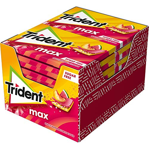 12 envases de chicles Trident Max Melocotón y Sandía