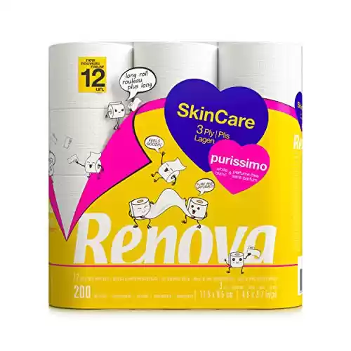 12 Rollos Papel Higiénico Renova Skin Care Purissimo 3 capas sin perfume