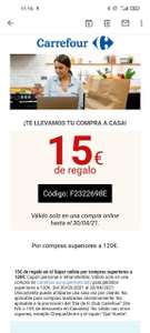 15 € de descuento en Supermercado Carrefour por compra de 120 €