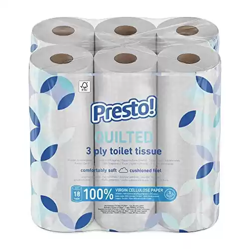 18 rollos Papel higiénico de 3 capas ACOLCHADO Presto! (Marca Amazon)