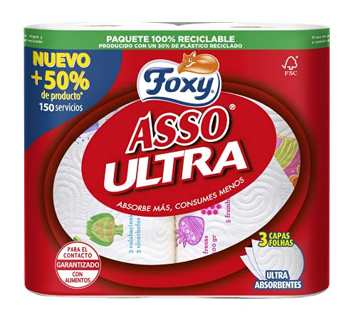2 rollos Papel de Cocina Foxy Asso Ultra de 3 capas (compra recurrente)