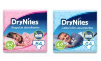 ¡Chollo! Pack 64 Calzoncillos o Braguitas absorbentes Drynites para niños 4-7 años por sólo 23,88€ (50% dto al tramitar pedido)