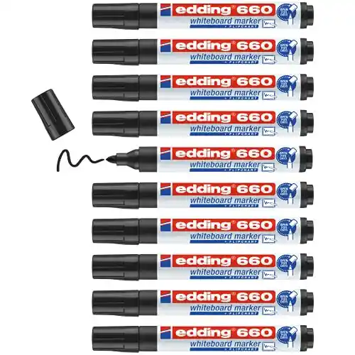 6 rotuladores para pizarras edding 660 color negro punta redonda 3 mm