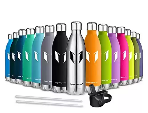 Botella Agua Acero Inoxidable 750ml Super Sparrow + Pajita + 2 Tapones - varios colores a elegir