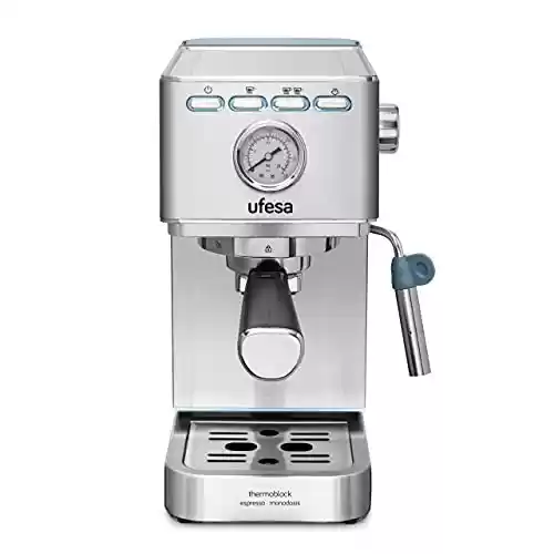 Cafetera Expresso y Capuccino con Manómetro, 20 Bares, 1350W, Ufesa CE8030 Milazzo