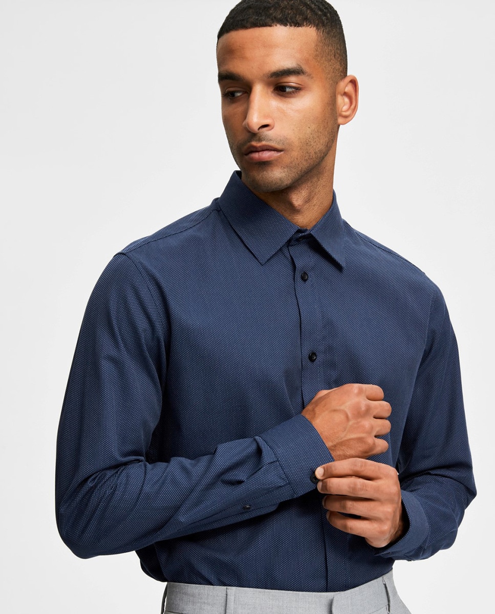 Camisa de hombre slim estampada azul