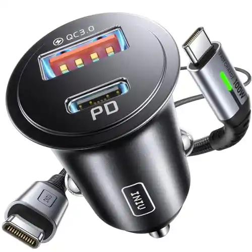 Cargador de coche 60W con 2 puertos y cable incluido.