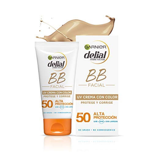 Crema de Protección Solar Garnier Delial Sensitive con Color para Rostro y Escote, con SPF50+ y Vitamina E - 50 ml