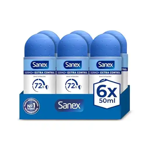 Pack de 12 desodorantes roll-on Sanex Dermo+ Extra Control (12x50 ml)