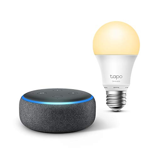 Echo Dot (3.ª generación) + TP-Link Tapo Bombilla Inteligente (E27), compatible con Alexa