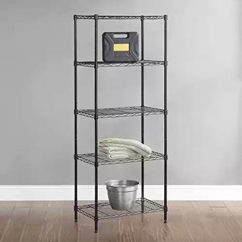 Estantería de almacenamiento con 5 estantes estrechos Amazon Basics, altura de las baldas ajustable y patas ajustables para nivelar