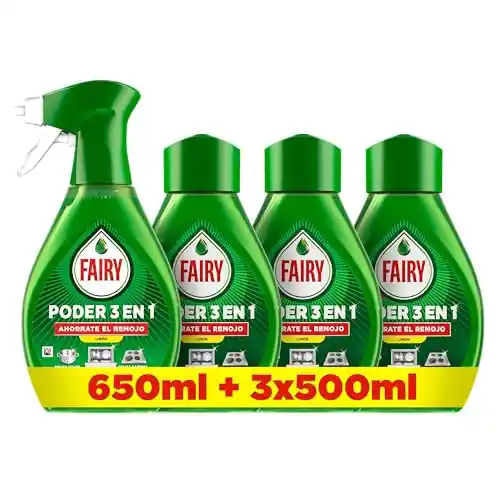 Pack de limpiador Fairy Limón con spray (650 ml) y 3 recambios (500 ml)