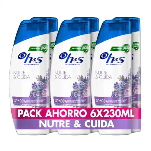 H&S Champú Anticaspa Nutre & Cuida, Hasta Un 100 % De Protección Contra La Caspa, 230 ml x 6, Old Version
