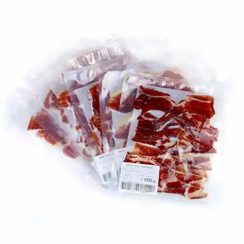 Jamón Ibérico de Bellota 100% Raza Ibérica cortado a cuchillo - Envasado al vacío en 8 bolsas de 80 g