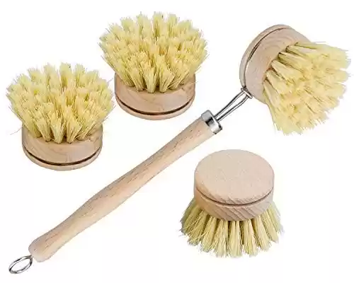Juego de 4 cepillos de Madera con cerdas Naturales de Fibra y Mango Cococity