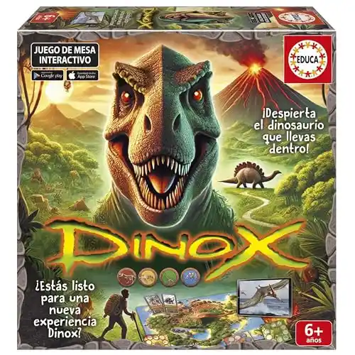 Juego de mesa Dinox con temática de dinosaurios.