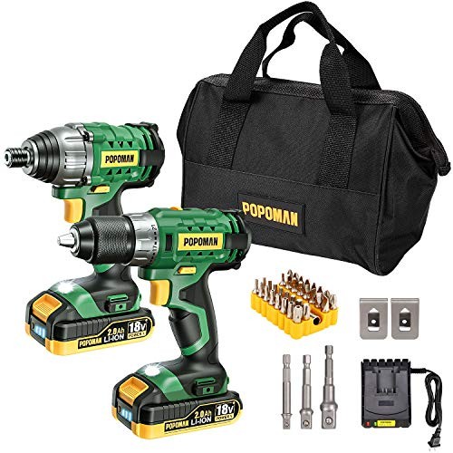 Kit Taladro Atornillador + Taladro de Impacto + 2 Baterías + Accesorios y funda