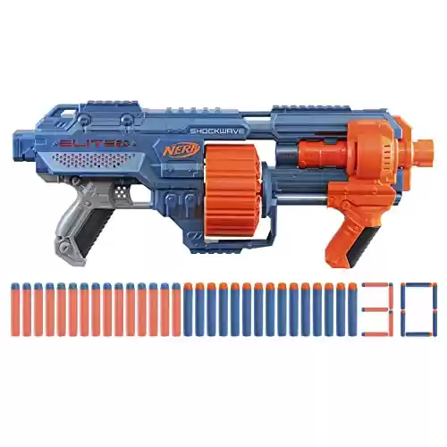 Lanzador Elite 2.0 Shockwave RD-15 de Nerf, 30 Dardos Nerf, Tambor rotatorio de 15 Dardos