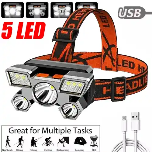 Linterna frontal portátil recargable por USB