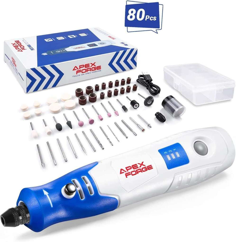 Mini Amoladora con 80 accesorios, 3 Velocidades Variables, Batería de Litio, 1500 mAh, recargable