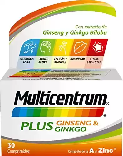 Complemento alimenticio Multicentrum Plus con Ginseng y Ginkgo Biloba para adultos (30 comprimidos)